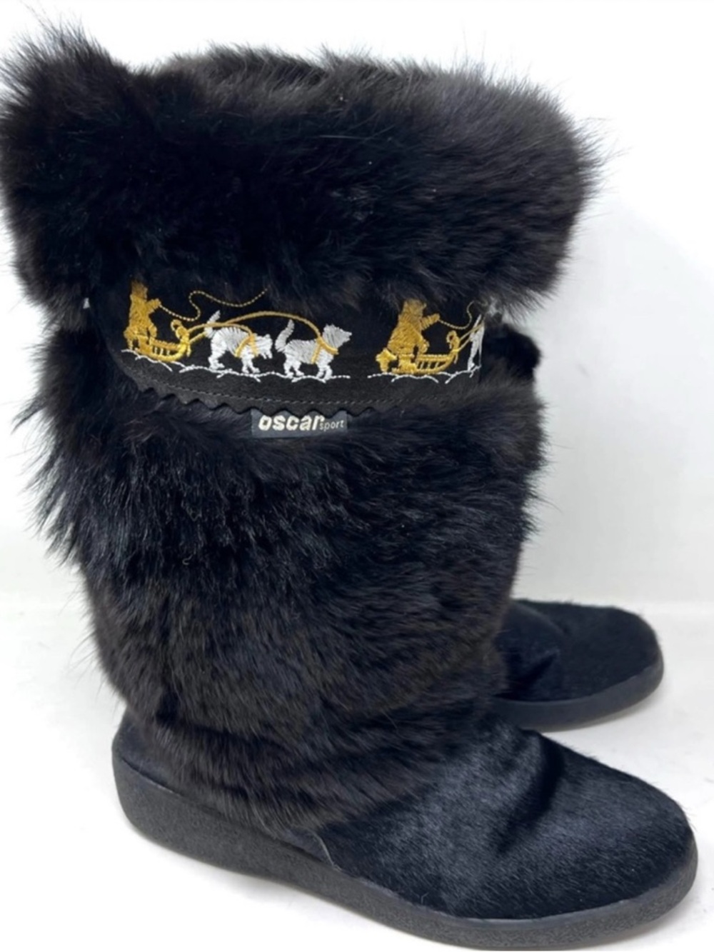 Oscar Sport Winna Black Fur Boots Italy Embroidered Winter Boots EU38
